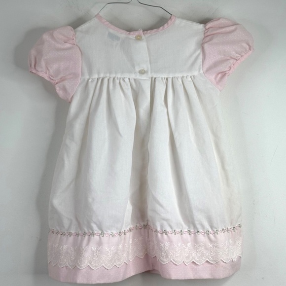 VTG 90s Rose Cottage Dress 3T White Pink Lace Floral Short Sleeve Easter Frilly - Picture 2 of 7